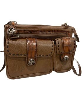 Brighton Brown Leather Crossbody Bag with Croc-Trim Accent